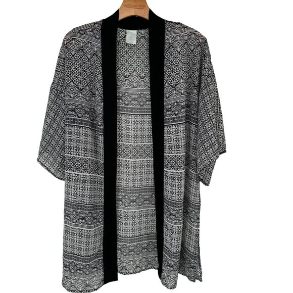 Kona Sol Womens Kimono Cardigan cover up swim Black Pattern Size S/M - Picture 1 of 10